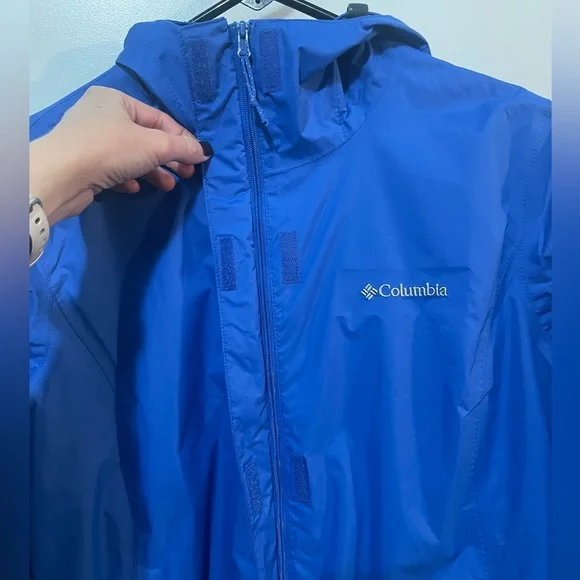 Columbia Bright Blue Hooded Rain Jacket Mesh Lining Sz M - Picture 4 of 11